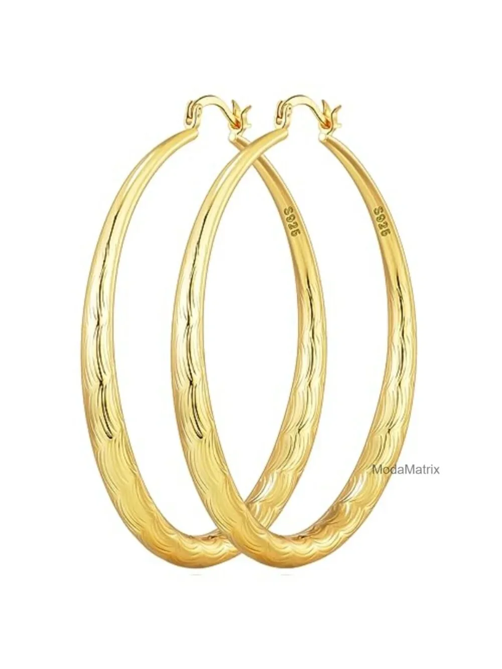 925 Sterling Silver Gold Hoop Earrings Hypoallergenic Diamond-Cut Ripples Non